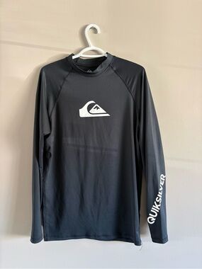 Quiksilver Black Long Sleeve Rash Guard with White Logo